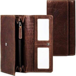 JACK GEORGES Dark Brown Buffalo Leather Voyager Clutch Wallet